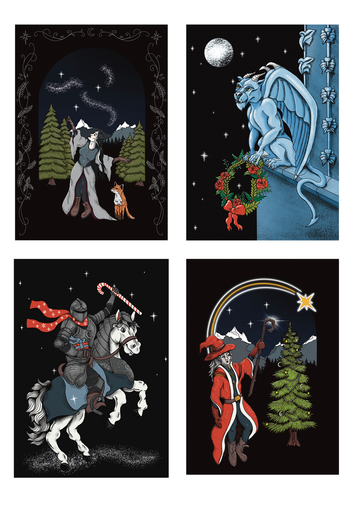 Set of 12 Festive Fantasy Christmas Cards