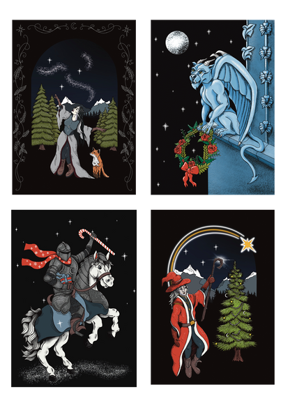 Set of 12 Festive Fantasy Christmas Cards