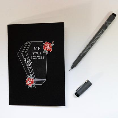 RIP Your Forties Coffin Gothic 50th Birthday Card