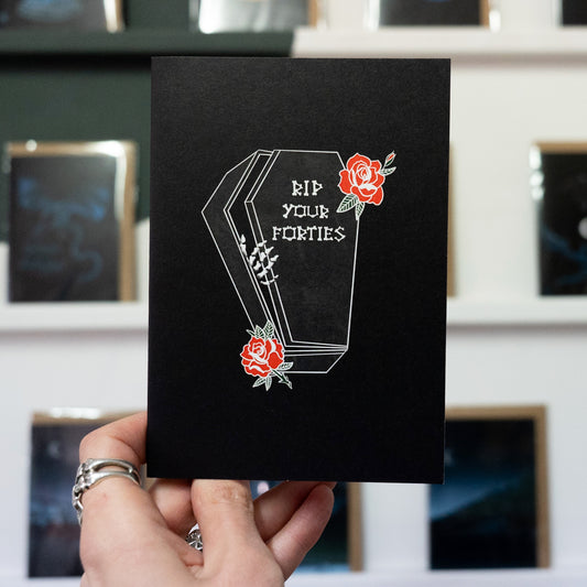 RIP Your Forties Coffin Gothic 50th Birthday Card