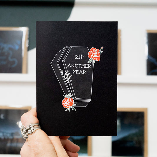 RIP Another Year Coffin Gothic Birthday Card