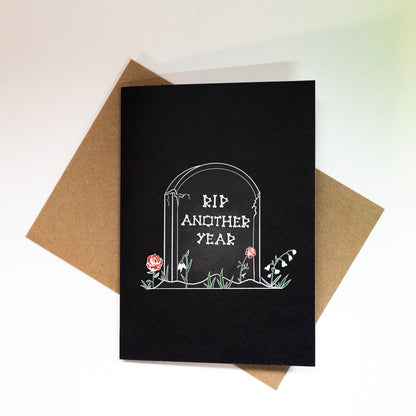 RIP Another Year Gravestone Gothic Birthday Card