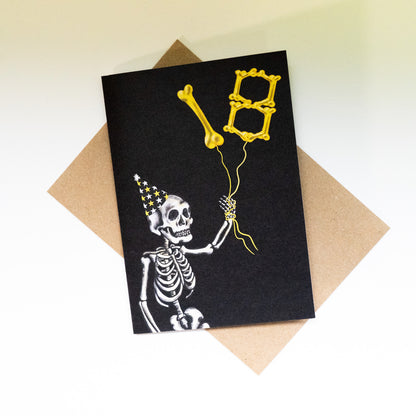 18th Balloon Skeleton Gothic Birthday Card