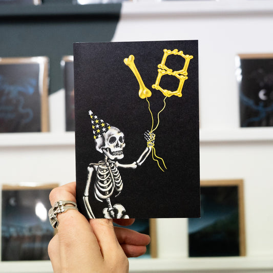 18th Balloon Skeleton Gothic Birthday Card
