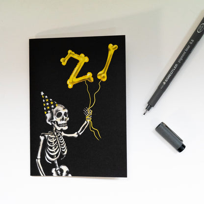 21st Balloon Skeleton Gothic Birthday Card