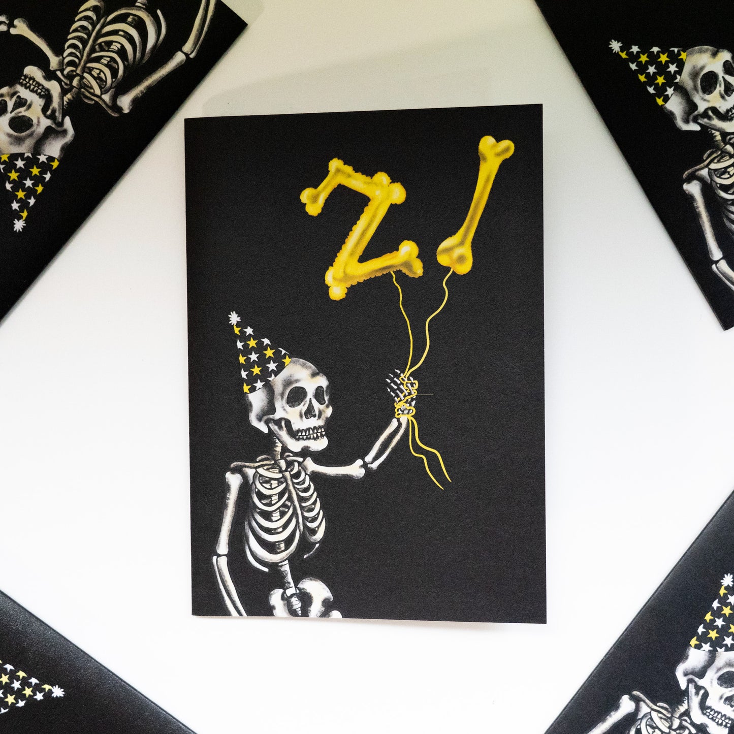21st Balloon Skeleton Gothic Birthday Card