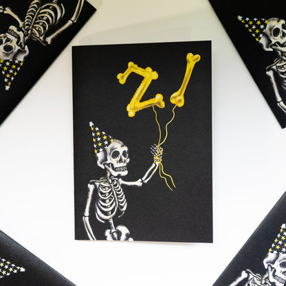 21st Balloon Skeleton Gothic Birthday Card