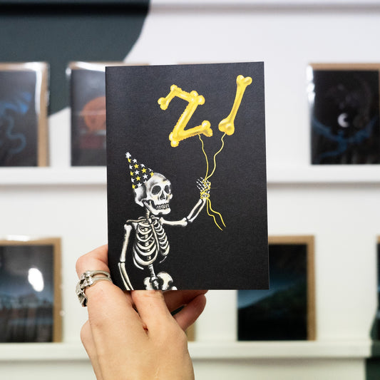 21st Balloon Skeleton Gothic Birthday Card
