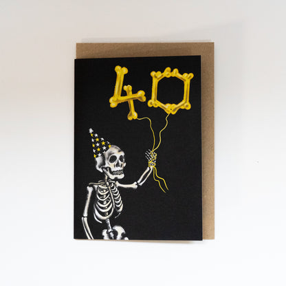 40 Balloon Skeleton Gothic Birthday Card