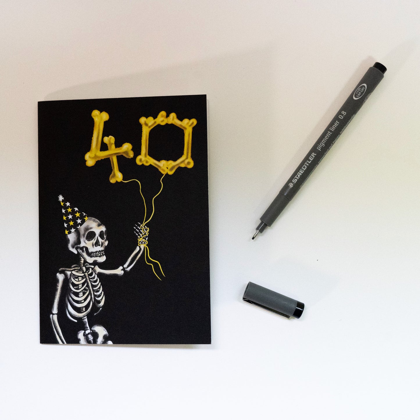 40 Balloon Skeleton Gothic Birthday Card
