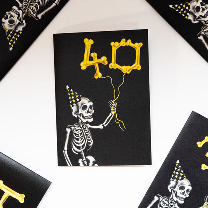 40 Balloon Skeleton Gothic Birthday Card