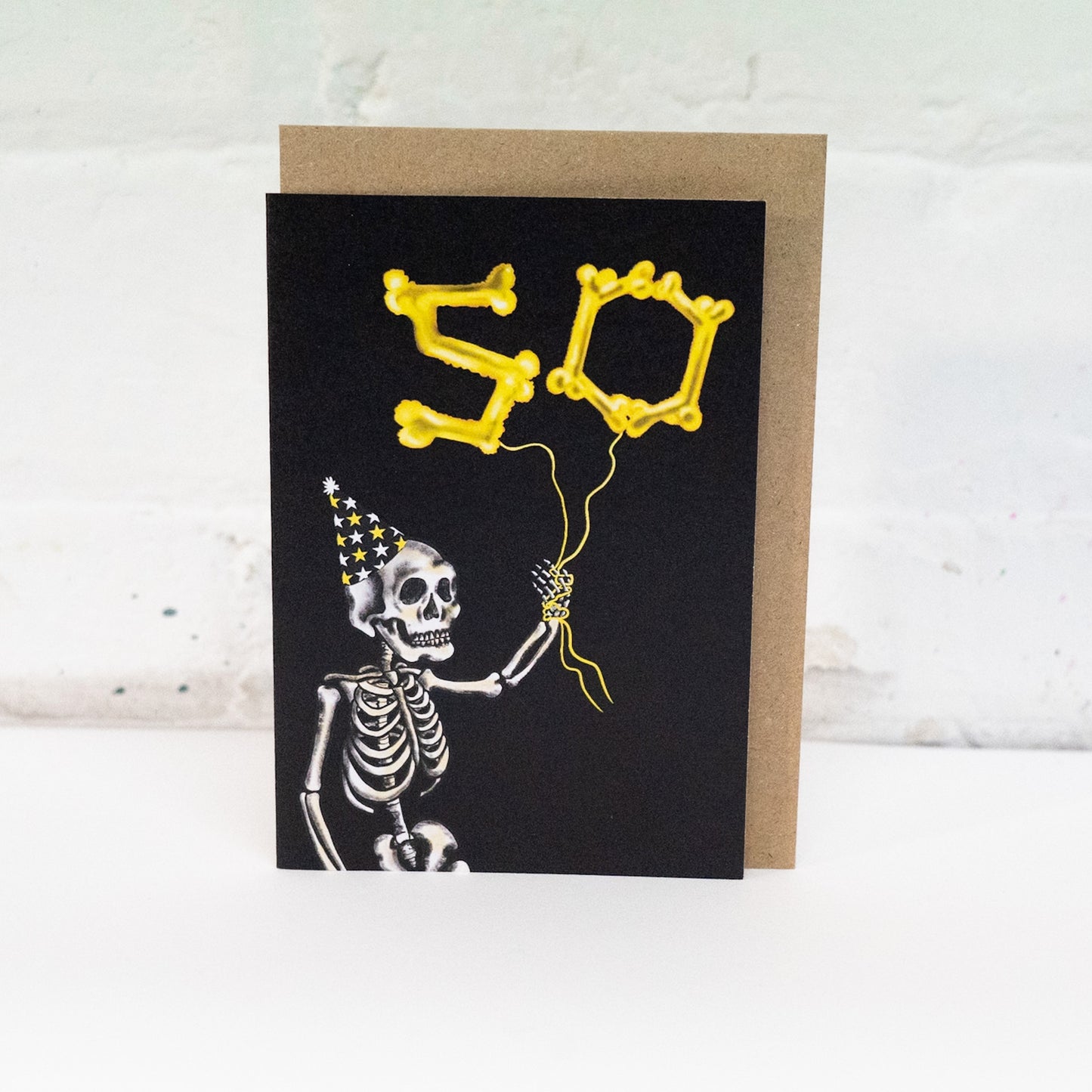 50 Balloon Skeleton Gothic Birthday Card