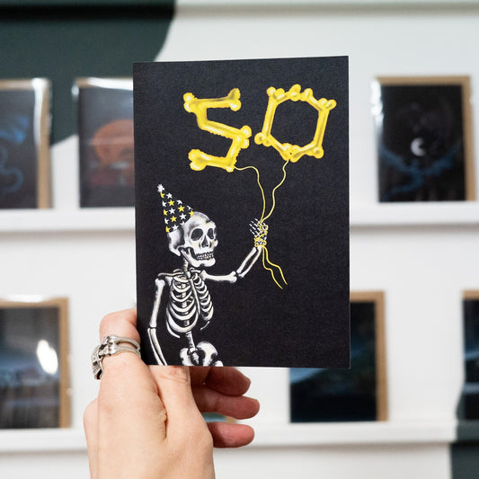 50 Balloon Skeleton Gothic Birthday Card