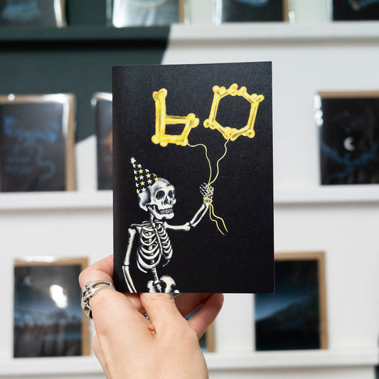 60 Balloon Skeleton Gothic Birthday Card