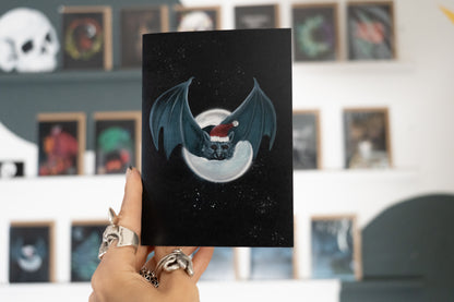 Bat with Santa Hat Christmas Card