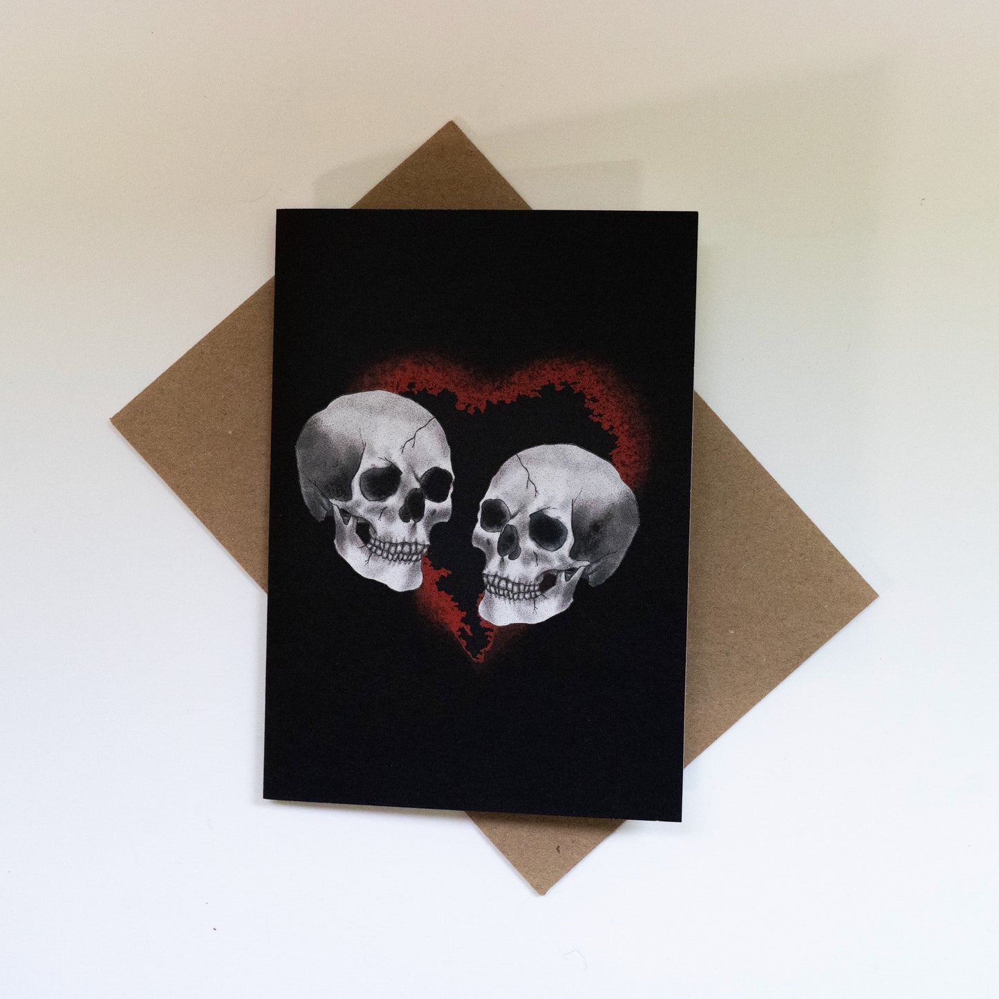 Skull Couple Red Heart Gothic Card