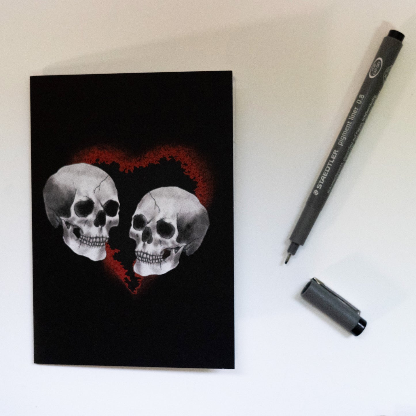 Skull Couple Red Heart Gothic Card
