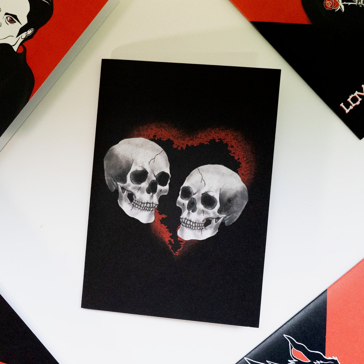 Skull Couple Red Heart Gothic Card