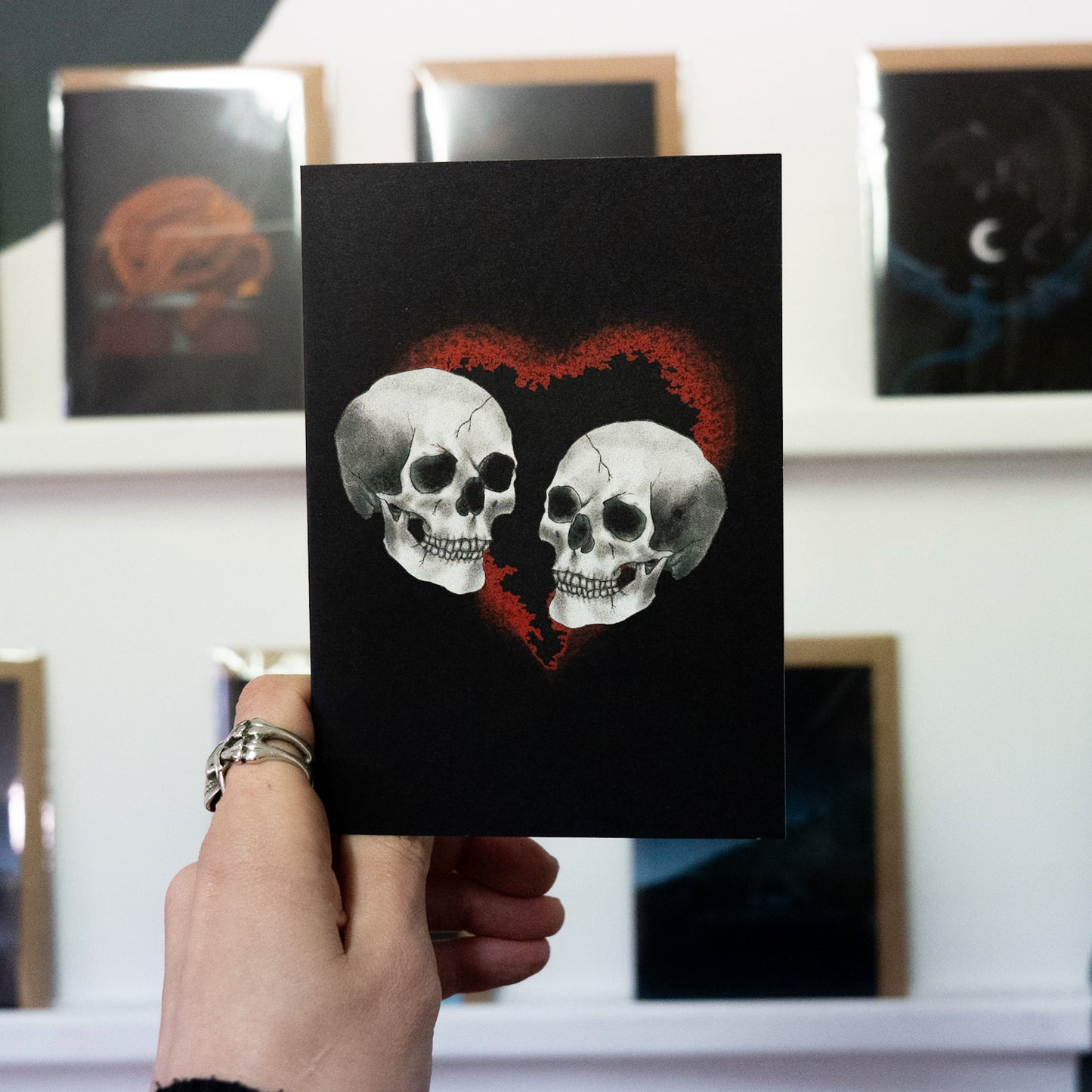 Skull Couple Red Heart Gothic Card