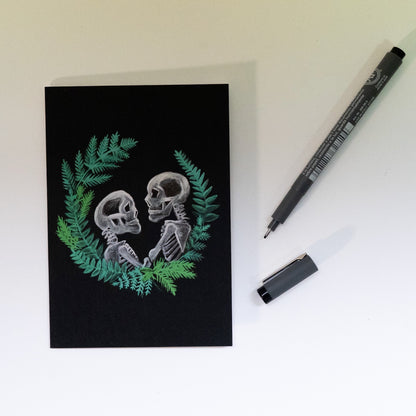Skull Couple with Wreath Gothic Greetings Card