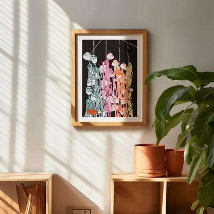 Mexico Market Calacas Skeleton Art Print