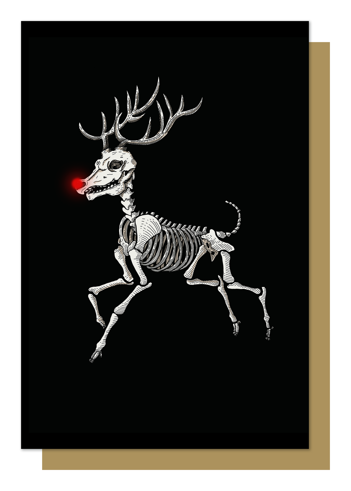 Prancing Rudolph Skeleton Gothic Christmas Card
