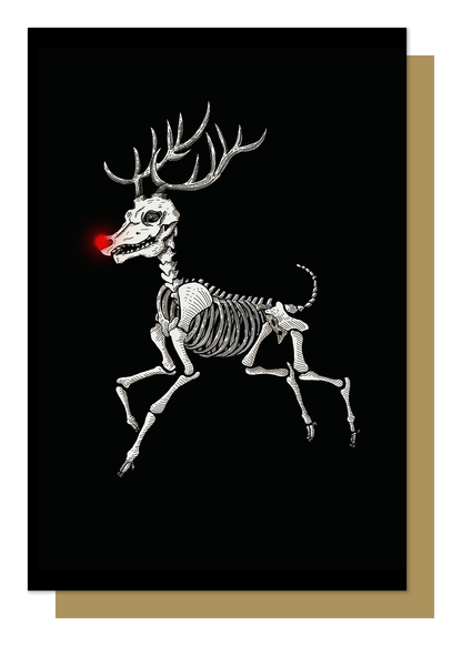 Prancing Rudolph Skeleton Gothic Christmas Card