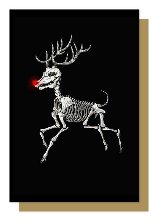 Prancing Rudolph Skeleton Gothic Christmas Card