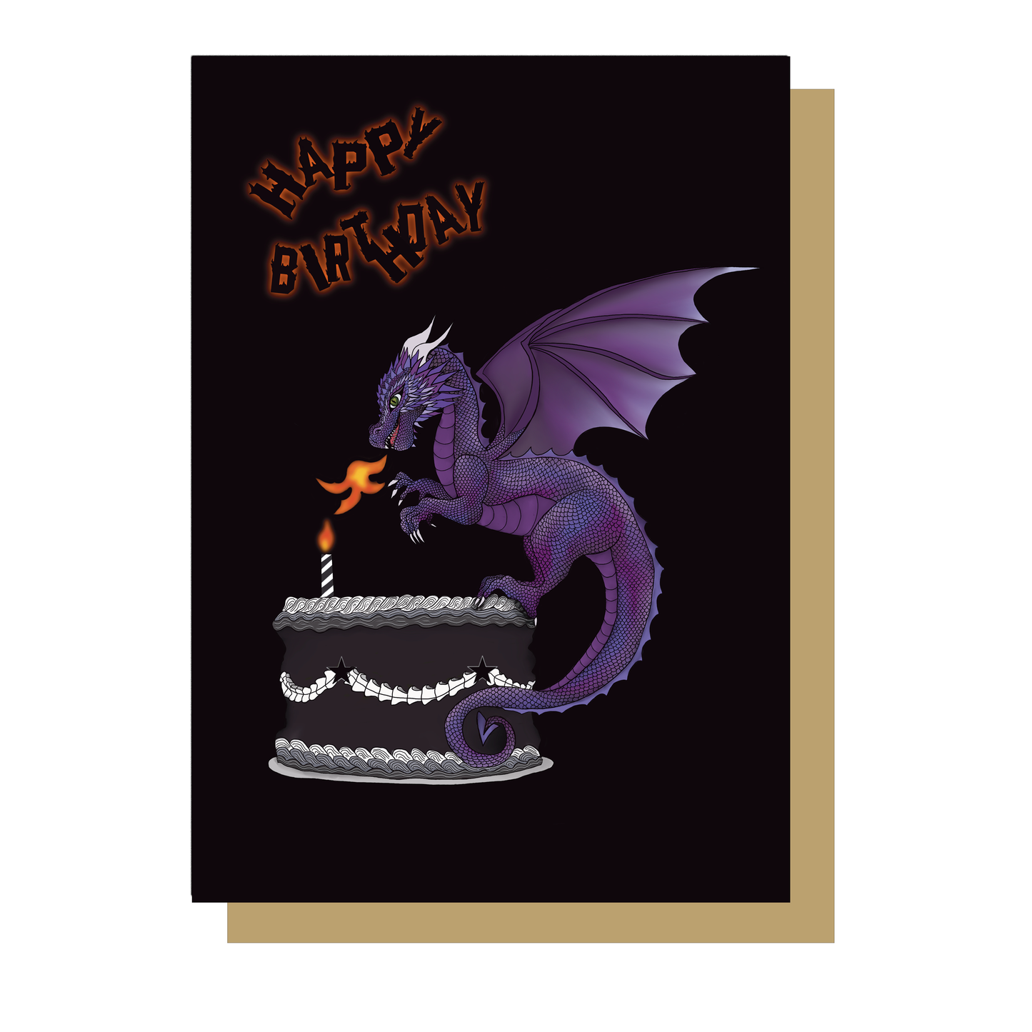 Dragon on cake birthday card