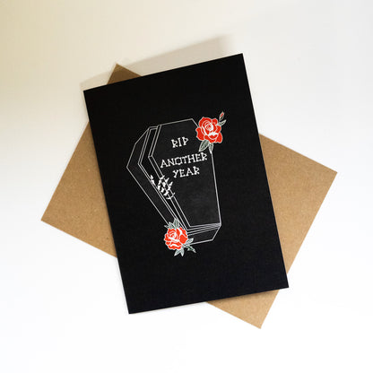 RIP Another Year Coffin Gothic Birthday Card