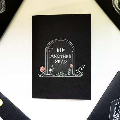 RIP Another Year Gravestone Gothic Birthday Card