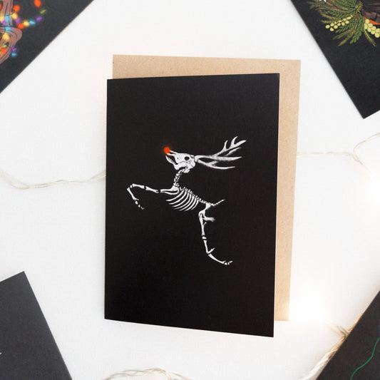 Rudolph Skeleton Gothic Christmas Card