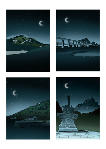 Set of 12 Scotland Starry Night Greetings Cards