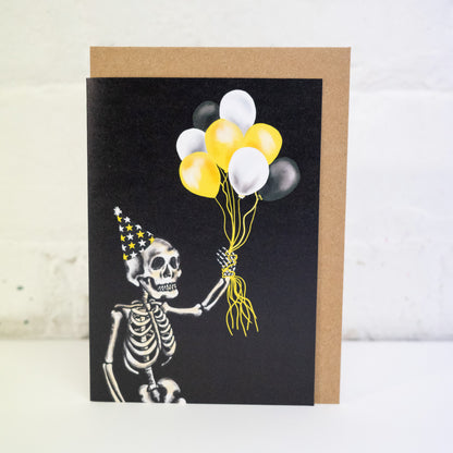 Balloon Skeleton Gothic Birthday Card