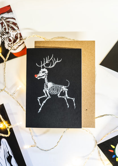 Prancing Rudolph Skeleton Gothic Christmas Card
