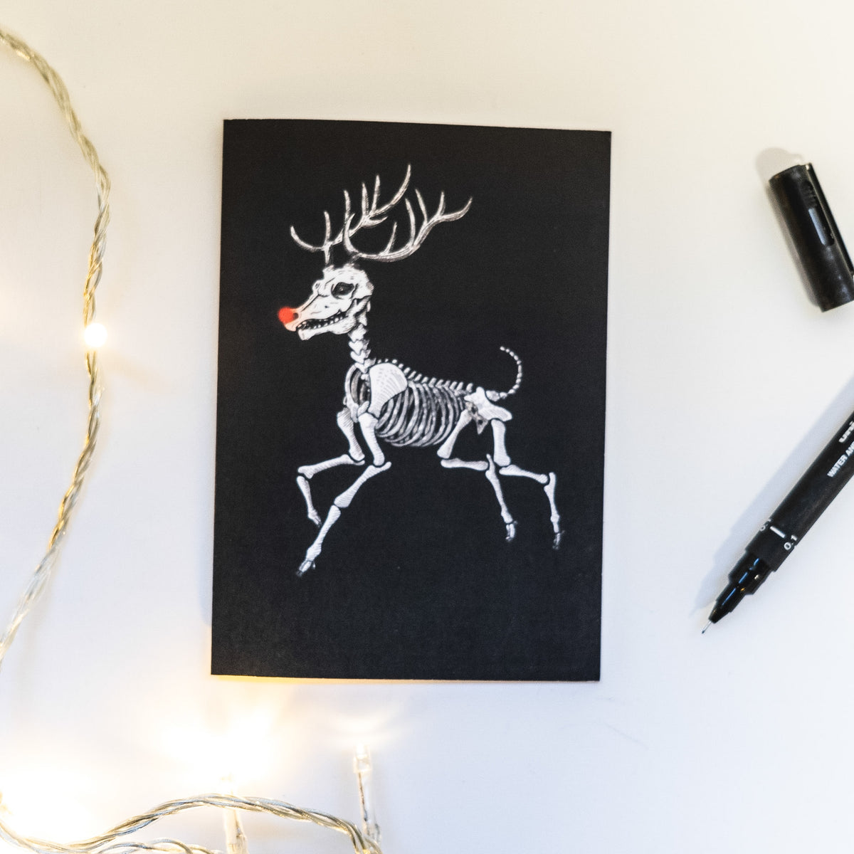 Prancing Rudolph Skeleton Gothic Christmas Card