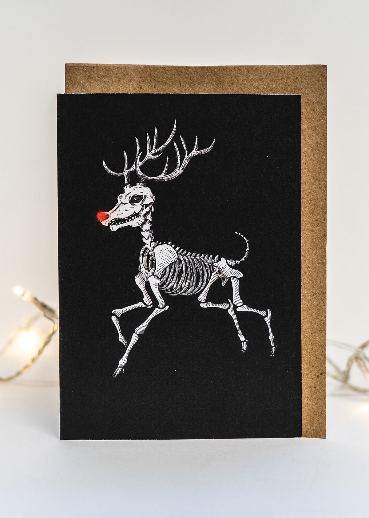 Prancing Rudolph Skeleton Gothic Christmas Card