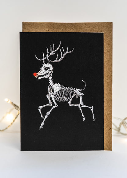 Prancing Rudolph Skeleton Gothic Christmas Card