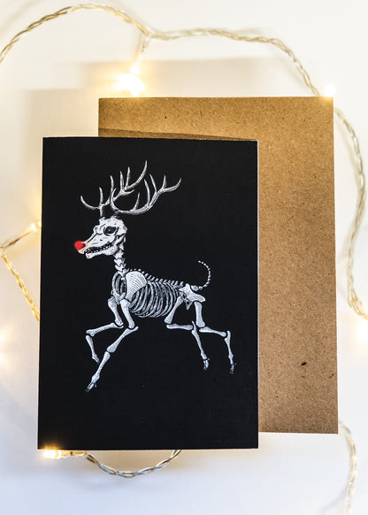 Prancing Rudolph Skeleton Gothic Christmas Card