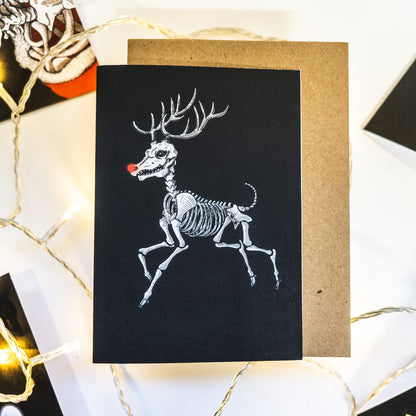 Prancing Rudolph Skeleton Gothic Christmas Card