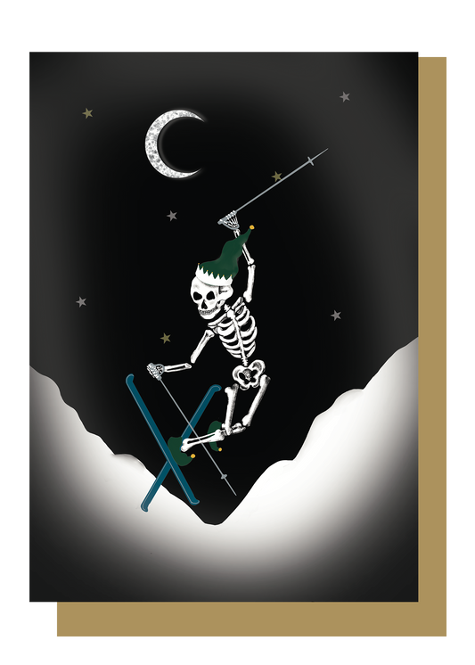 Skiing Skeleton Gothic Christmas Card