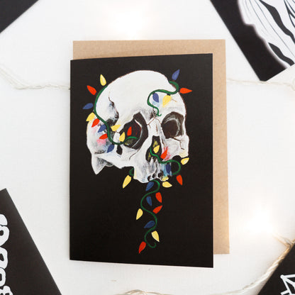 Skull With Lights Gothic Christmas Card