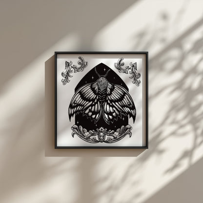 A Soul in Stars Moth 20x20cm Gothic Fantasy Screenprint