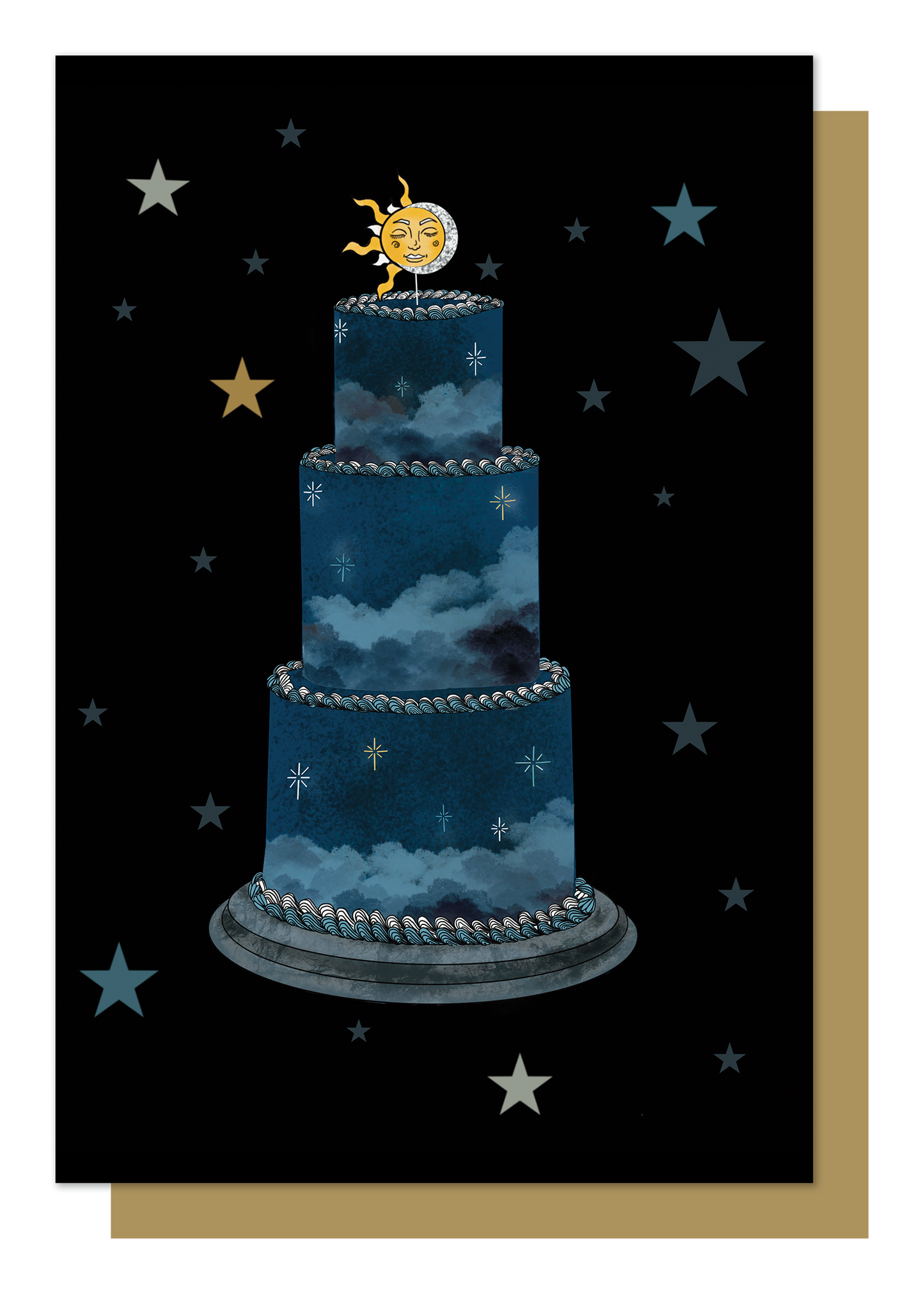 Sun, Moon and Stars Tier Cake Greetings Card