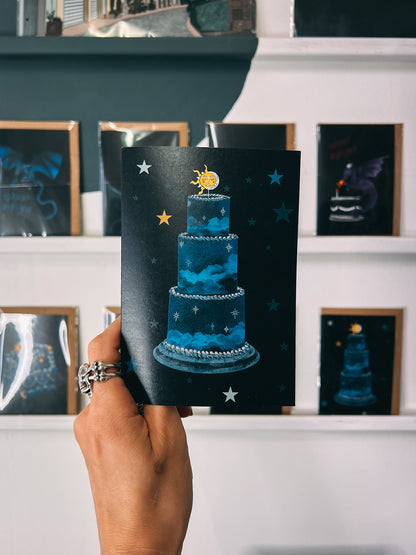 Sun, Moon and Stars Tier Cake Greetings Card