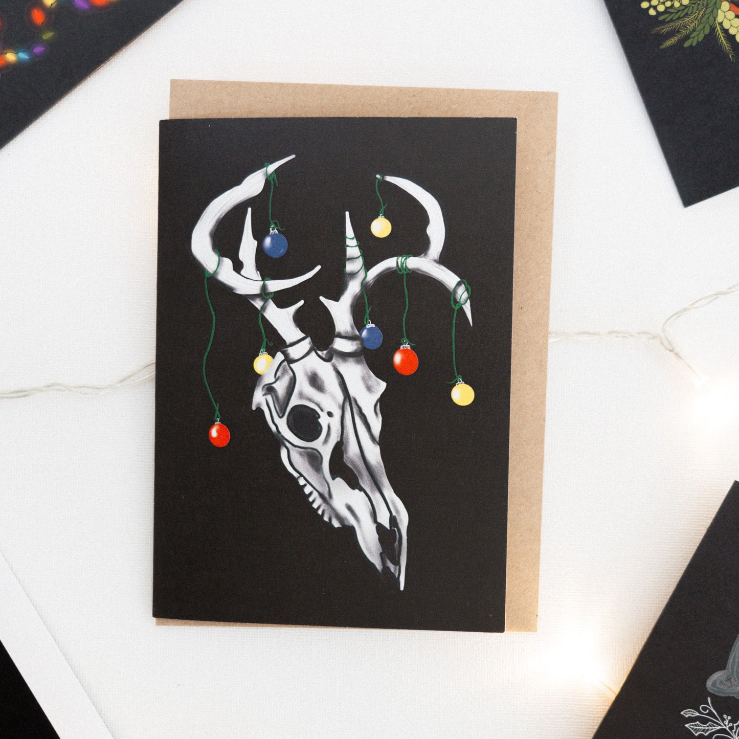 Bauble Deer Skull Gothic Christmas Card