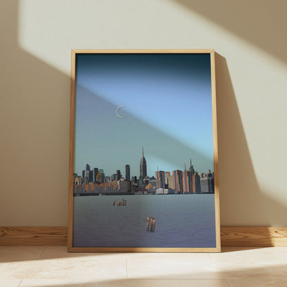 Empire State New York River View at Sunset Art Print