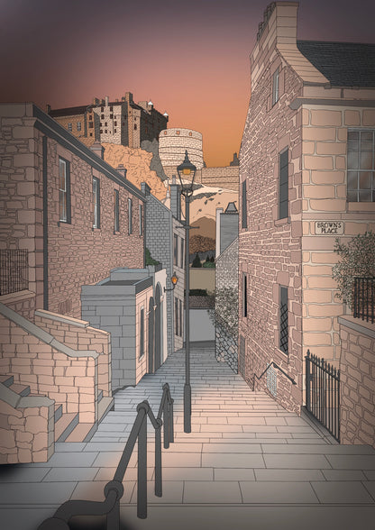 Vennel Steps Sunset Edinburgh Art Print