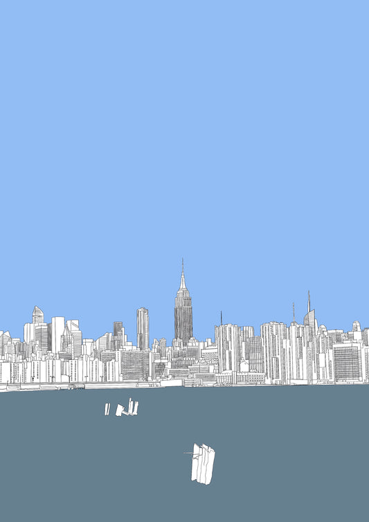 Empire State New York River View Art Print Blue