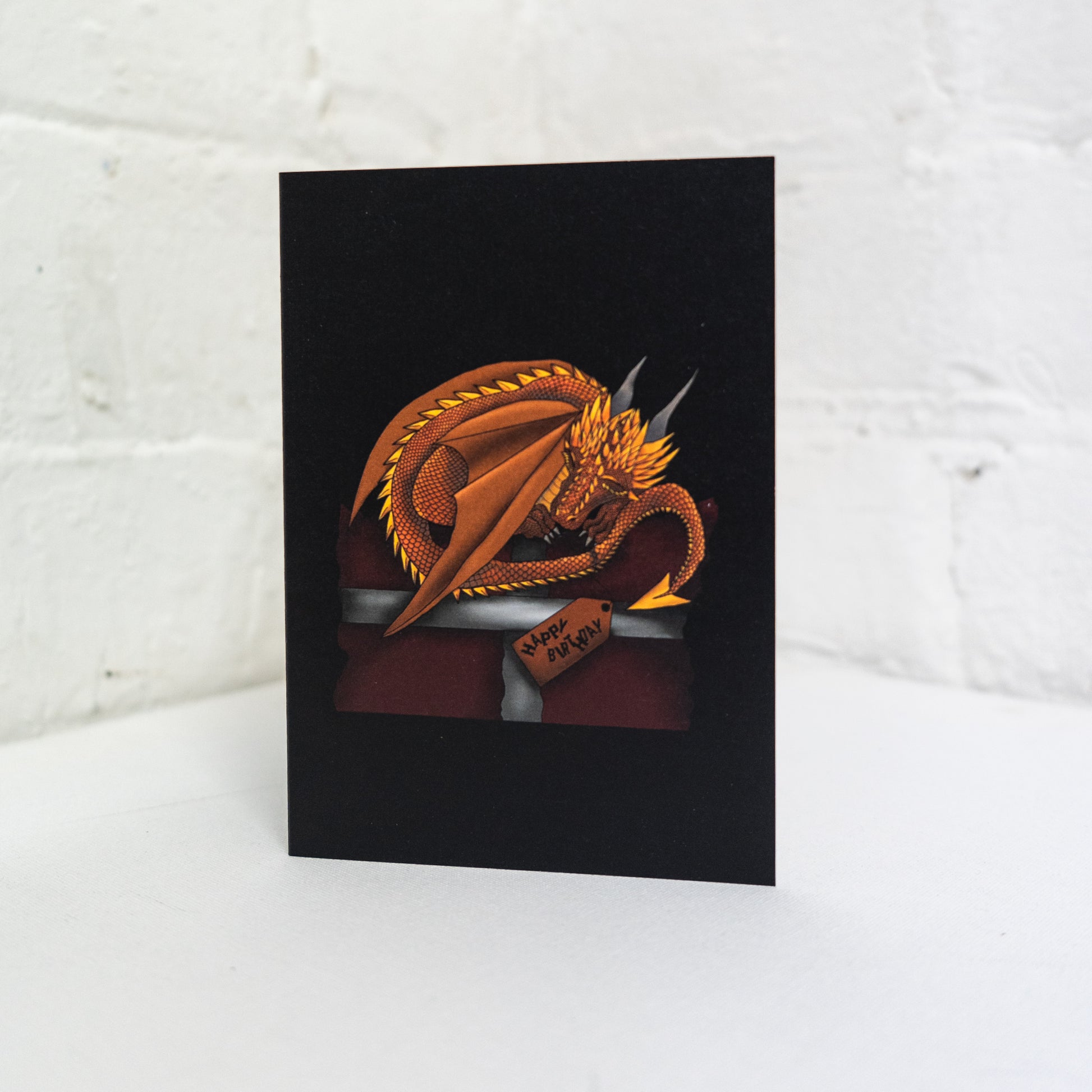 Wayward - Sleepy Orange Dragon Birthday Card